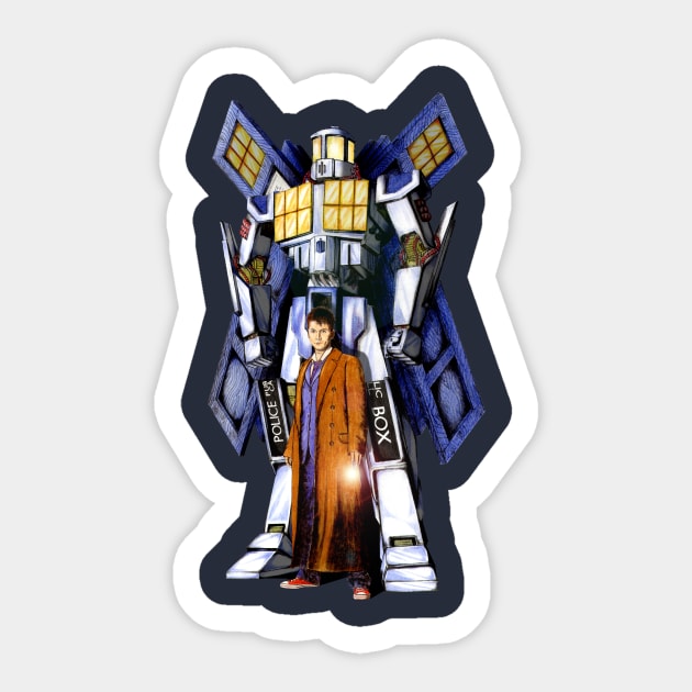 10th Doctor With Big Giant Retro Transformers Phone box Sticker by Dezigner007